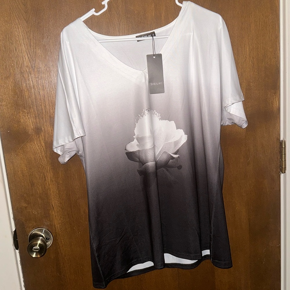 Silk v neck blouse with rose on it